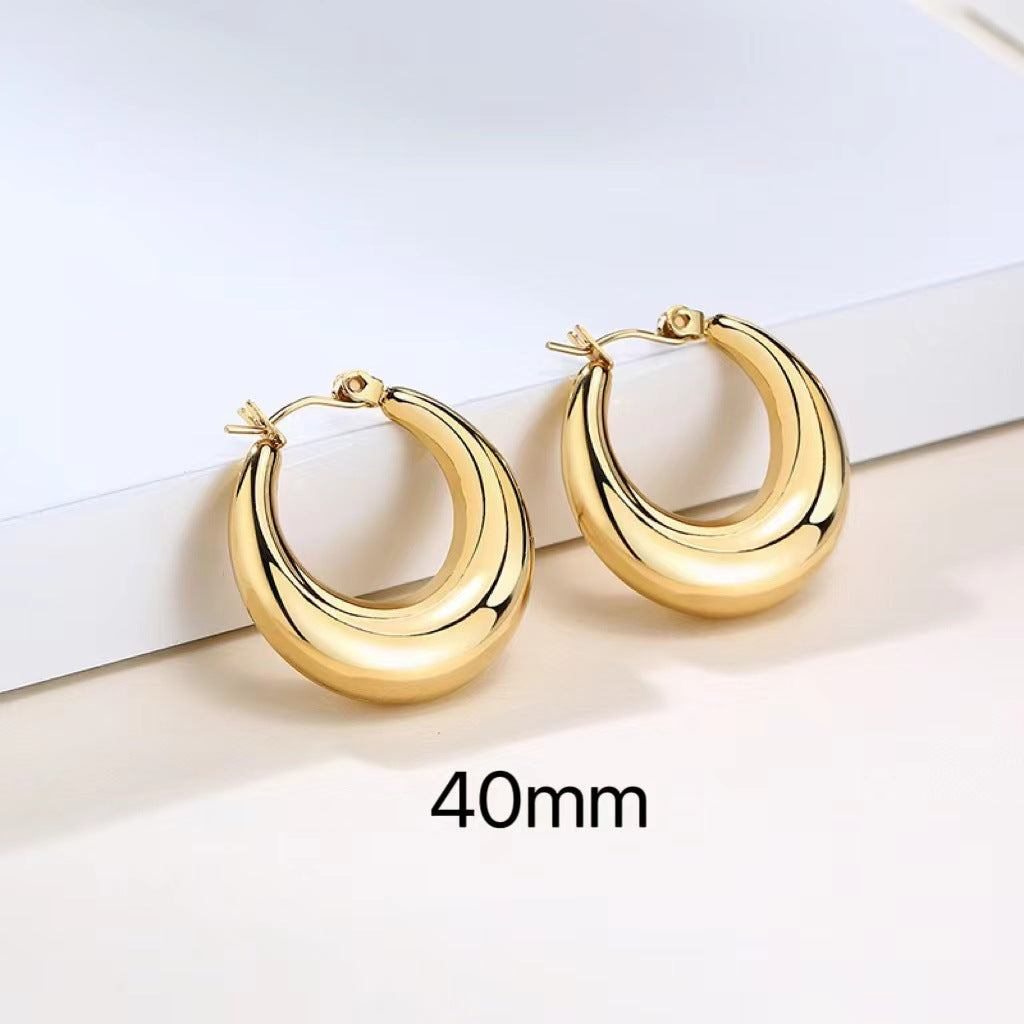 1 Pair Original Design Solid Color Spiral Stripe Plating Titanium Steel Hoop Earrings