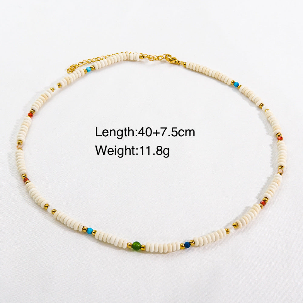 Casual Simple Style Multicolor Natural Stone Freshwater Pearl Shell Beaded Handmade Plating Necklace