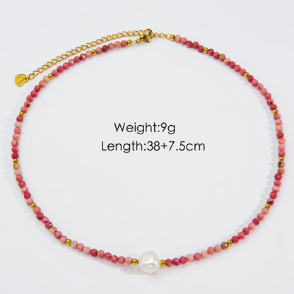 Casual Simple Style Multicolor Natural Stone Freshwater Pearl Shell Beaded Handmade Plating Necklace