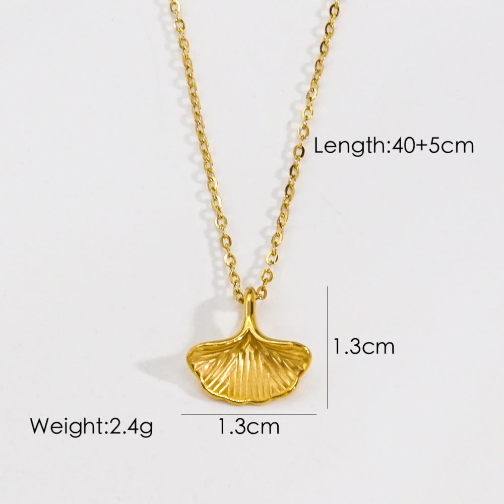 Modern Style Geometric Moon Ginkgo Leaf Natural Stone Titanium Steel Irregular Plating Inlay Pendant Necklace