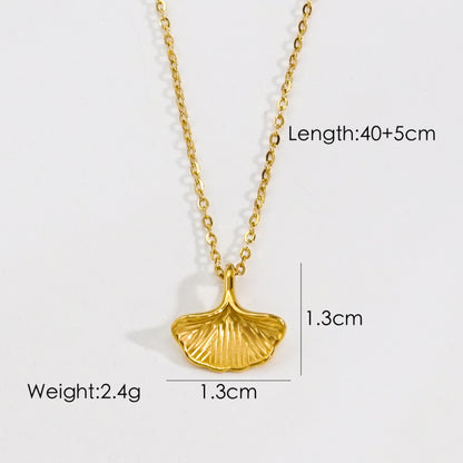 Modern Style Geometric Moon Ginkgo Leaf Natural Stone Titanium Steel Irregular Plating Inlay Pendant Necklace