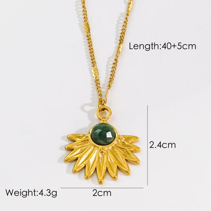 Modern Style Geometric Moon Ginkgo Leaf Natural Stone Titanium Steel Irregular Plating Inlay Pendant Necklace