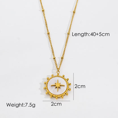 Simple Style Classic Style Square Star Moon Titanium Steel Enamel Plating Inlay Natural Stone Shell Zircon 14k Gold Plated Pendant Necklace