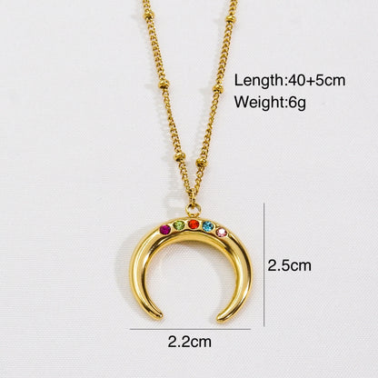 Simple Style Classic Style Square Star Moon Titanium Steel Enamel Plating Inlay Natural Stone Shell Zircon 14k Gold Plated Pendant Necklace