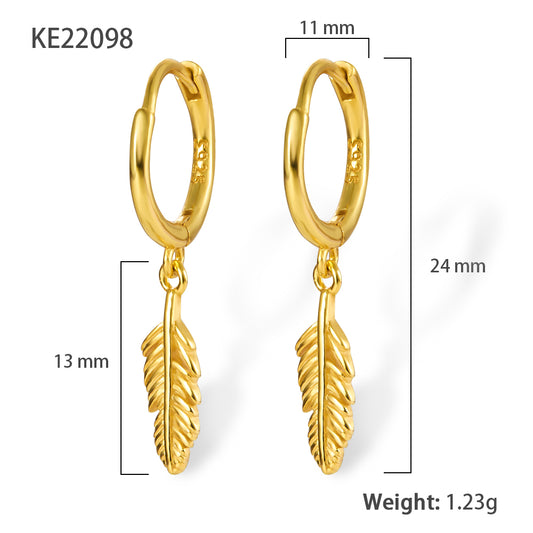 1 Pair Simple Style Commute Leaves Plating Sterling Silver 18k Gold Plated White Gold Plated Drop Earrings