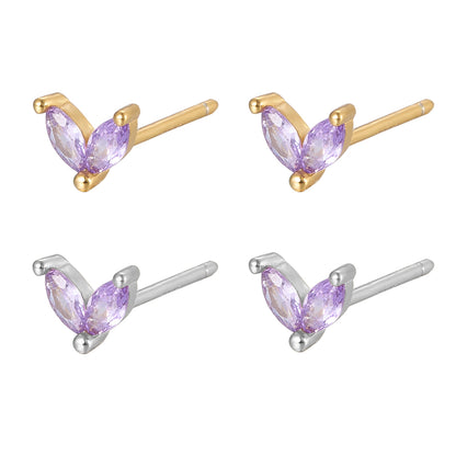 1 Pair Cute Heart Shape Plating Inlay Sterling Silver Zircon 18k Gold Plated White Gold Plated Ear Studs Ear Hook