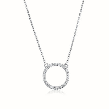 Ig Style Circle Sterling Silver Plating Hollow Out Inlay Zircon White Gold Plated Pendant Necklace