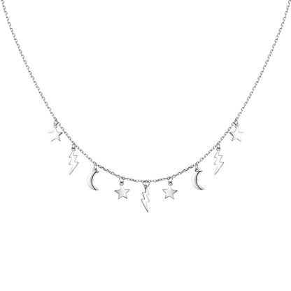 Ig Style Star Moon Lightning Sterling Silver Plating White Gold Plated Necklace