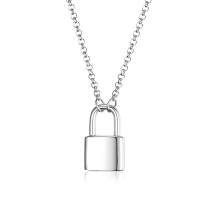 Elegant Lock Sterling Silver Plating White Gold Plated Pendant Necklace