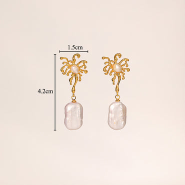 1 Pair Glam Classical Geometric Inlay Copper Artificial Pearls 18k Gold Plated Drop Earrings