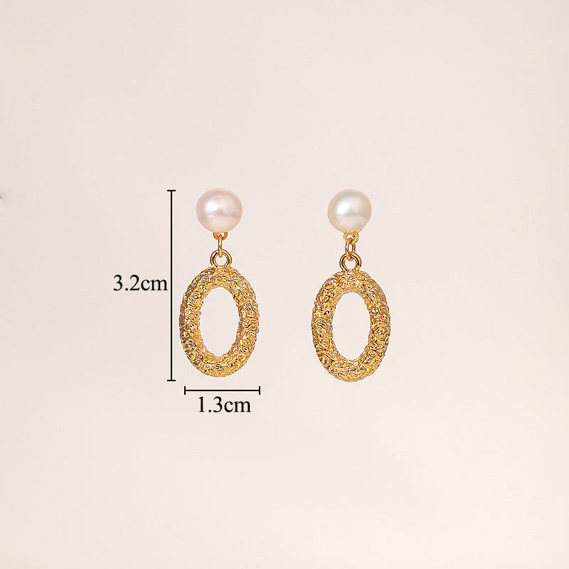 1 Pair Classical Exaggerated Geometric Inlay Copper Artificial Pearls 18k Gold Plated Drop Earrings