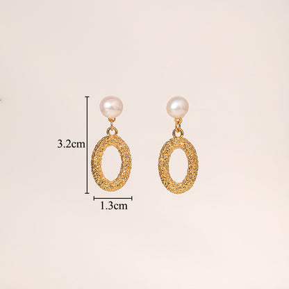 1 Pair Classical Exaggerated Geometric Inlay Copper Artificial Pearls 18k Gold Plated Drop Earrings