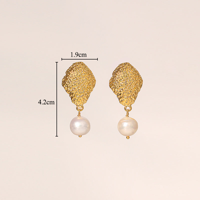 1 Pair Classical Exaggerated Geometric Inlay Copper Artificial Pearls 18k Gold Plated Drop Earrings