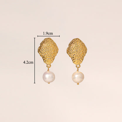 1 Pair Classical Exaggerated Geometric Inlay Copper Artificial Pearls 18k Gold Plated Drop Earrings