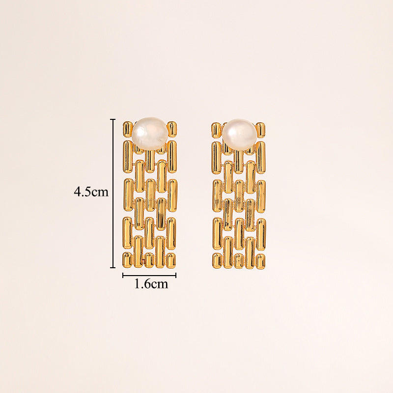 1 Pair Glam Classical Geometric Plating Inlay Copper Artificial Pearls Rhinestones 18k Gold Plated Drop Earrings