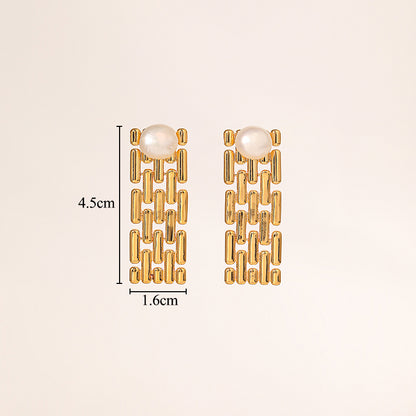 1 Pair Glam Classical Geometric Plating Inlay Copper Artificial Pearls Rhinestones 18k Gold Plated Drop Earrings