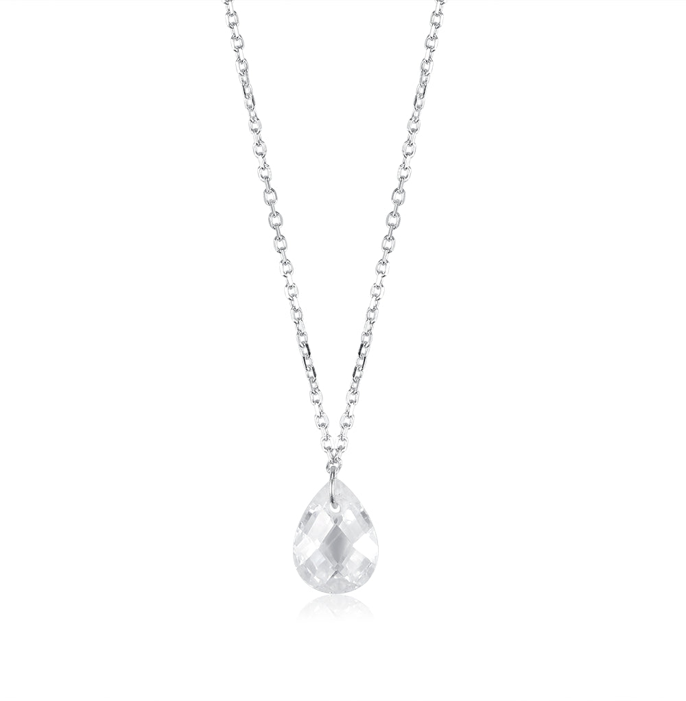 Elegant Gem Water Droplets Sterling Silver Inlay Zircon White Gold Plated Necklace