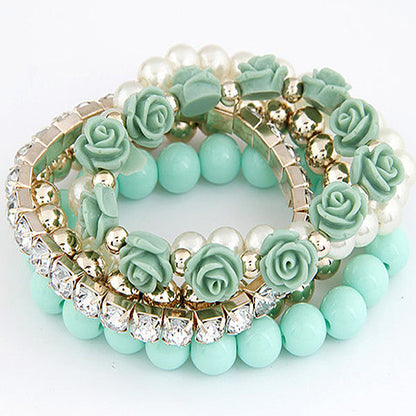 Sweet Simple Style Flower Alloy Resin Beaded Inlay Rhinestones Women's Bracelets