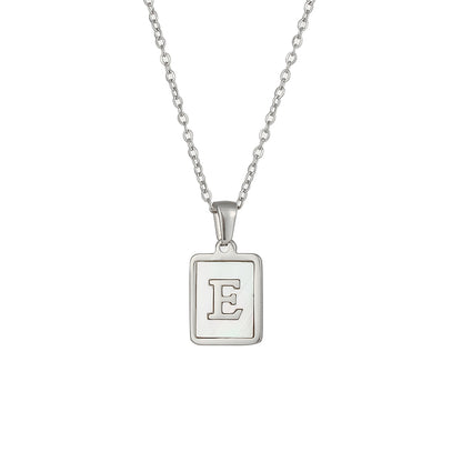 Simple Style Letter Square Stainless Steel Inlay Shell Pendant Necklace