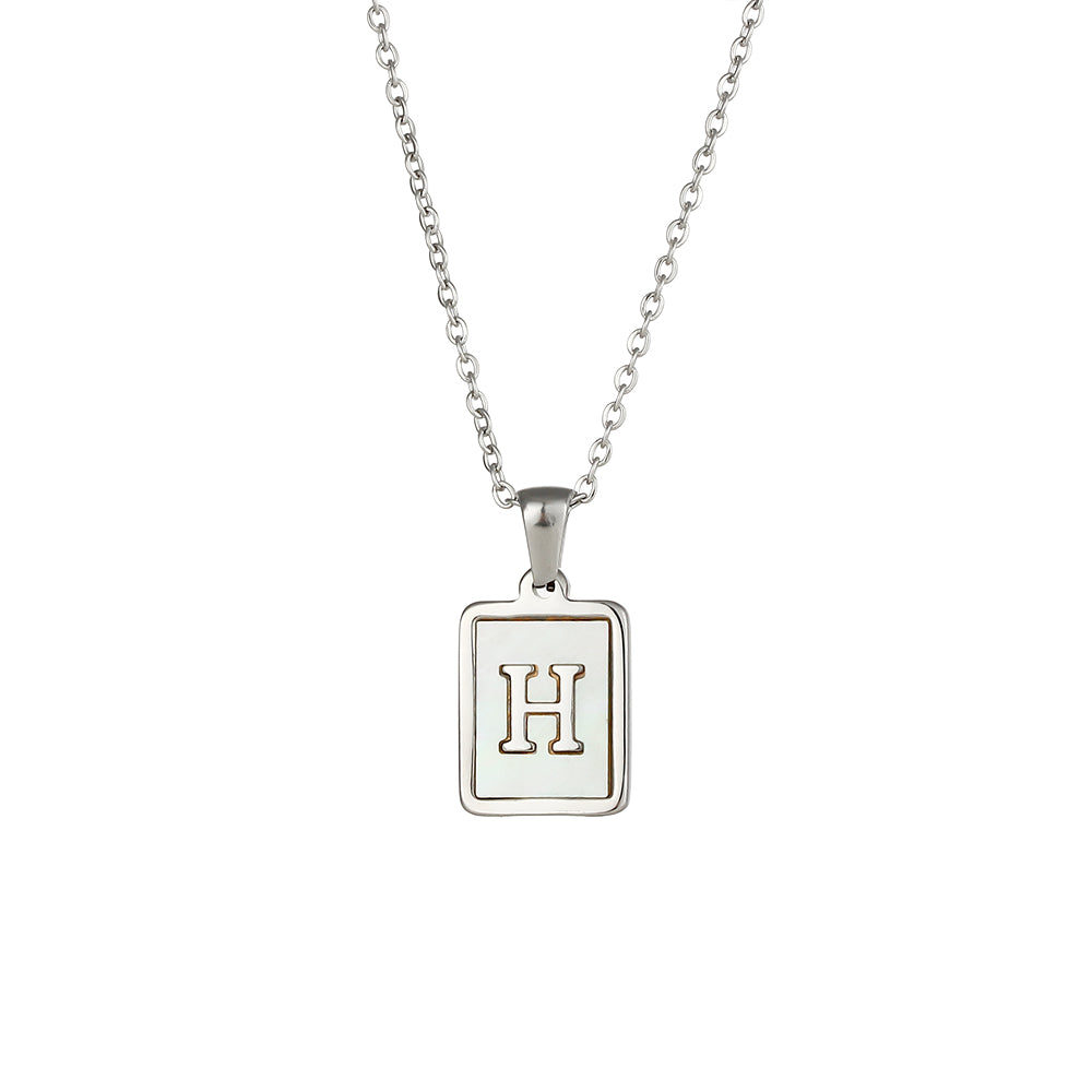 Simple Style Letter Square Stainless Steel Inlay Shell Pendant Necklace