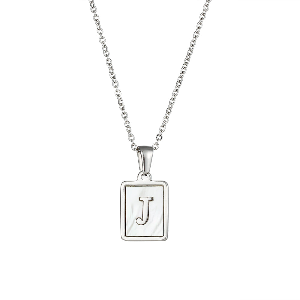 Simple Style Letter Square Stainless Steel Inlay Shell Pendant Necklace