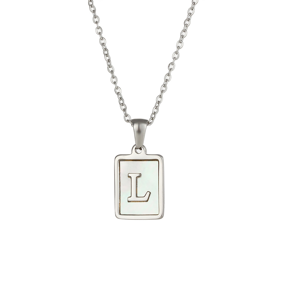 Simple Style Letter Square Stainless Steel Inlay Shell Pendant Necklace