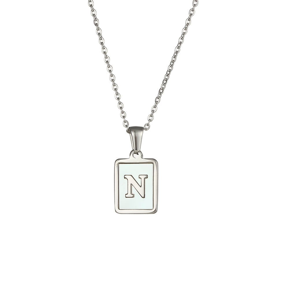 Simple Style Letter Square Stainless Steel Inlay Shell Pendant Necklace