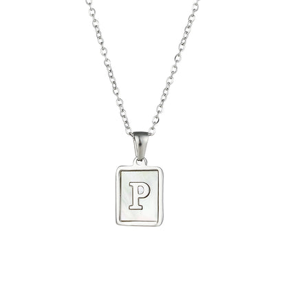 Simple Style Letter Square Stainless Steel Inlay Shell Pendant Necklace