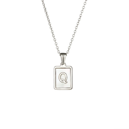 Simple Style Letter Square Stainless Steel Inlay Shell Pendant Necklace