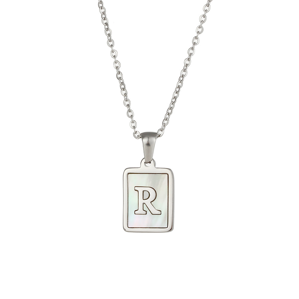 Simple Style Letter Square Stainless Steel Inlay Shell Pendant Necklace