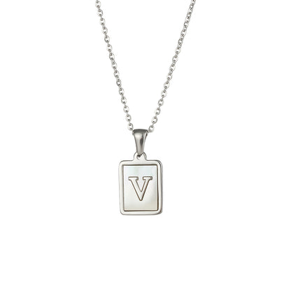 Simple Style Letter Square Stainless Steel Inlay Shell Pendant Necklace