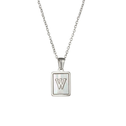 Simple Style Letter Square Stainless Steel Inlay Shell Pendant Necklace