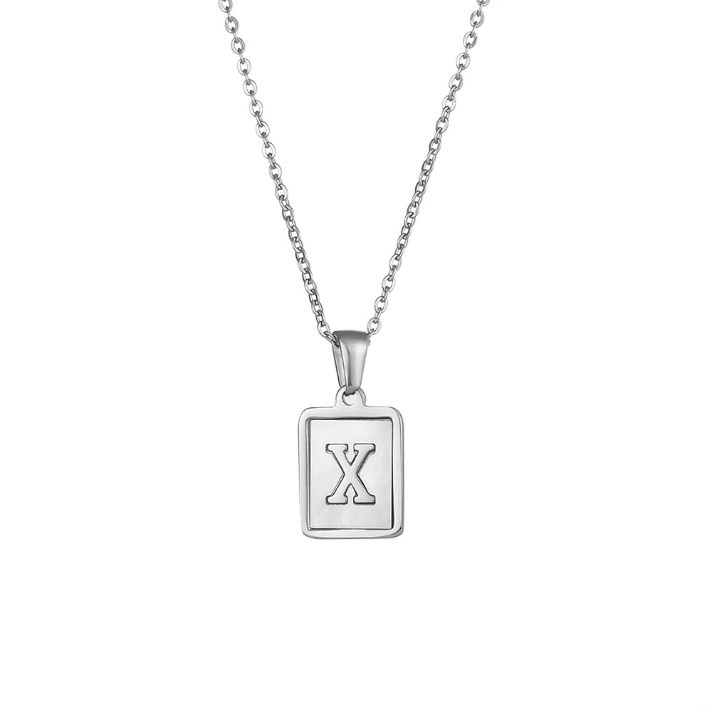 Simple Style Letter Square Stainless Steel Inlay Shell Pendant Necklace