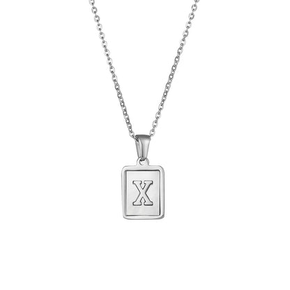 Simple Style Letter Square Stainless Steel Inlay Shell Pendant Necklace