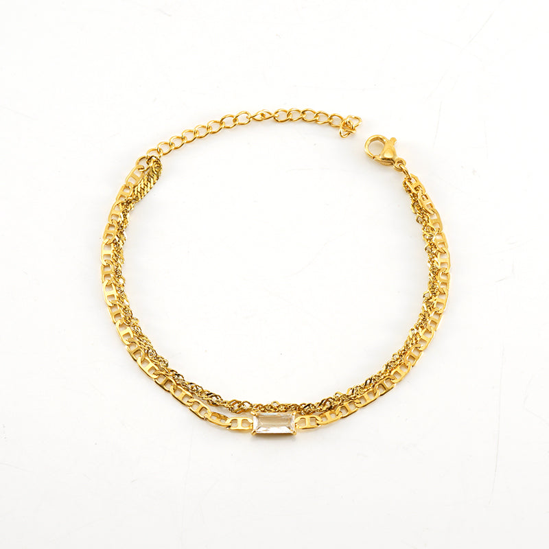 Casual Modern Style Solid Color Stainless Steel Layered Plating Inlay Zircon 18k Gold Plated Bracelets