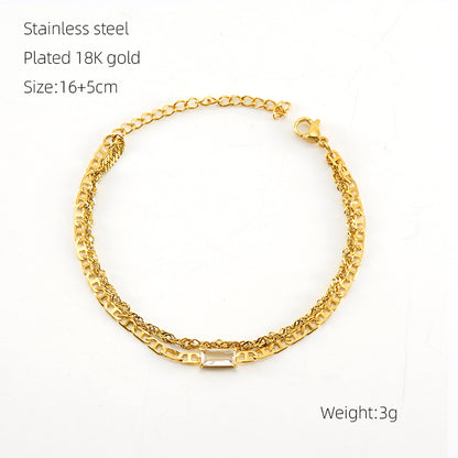 Casual Modern Style Solid Color Stainless Steel Layered Plating Inlay Zircon 18k Gold Plated Bracelets