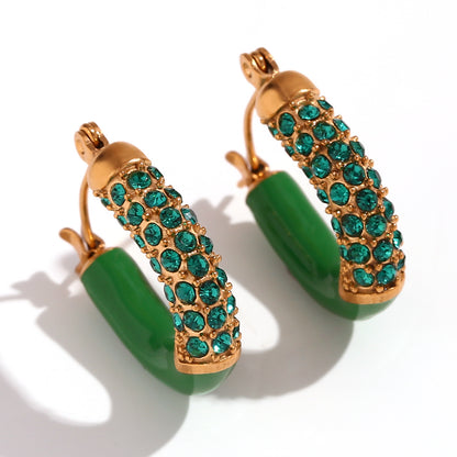 1 Pair Vintage Style Classic Style U Shape Enamel Plating Inlay Stainless Steel Rhinestones 18k Gold Plated Earrings