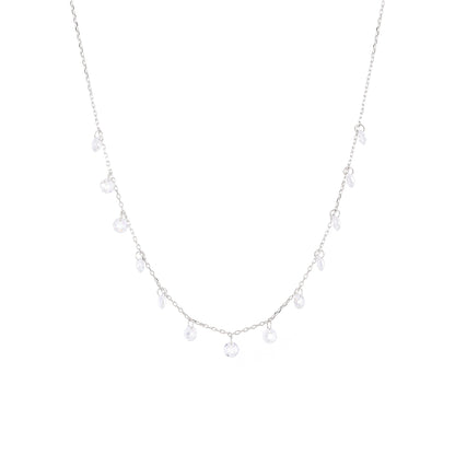 Elegant Gem Water Droplets Sterling Silver Inlay Zircon White Gold Plated Necklace