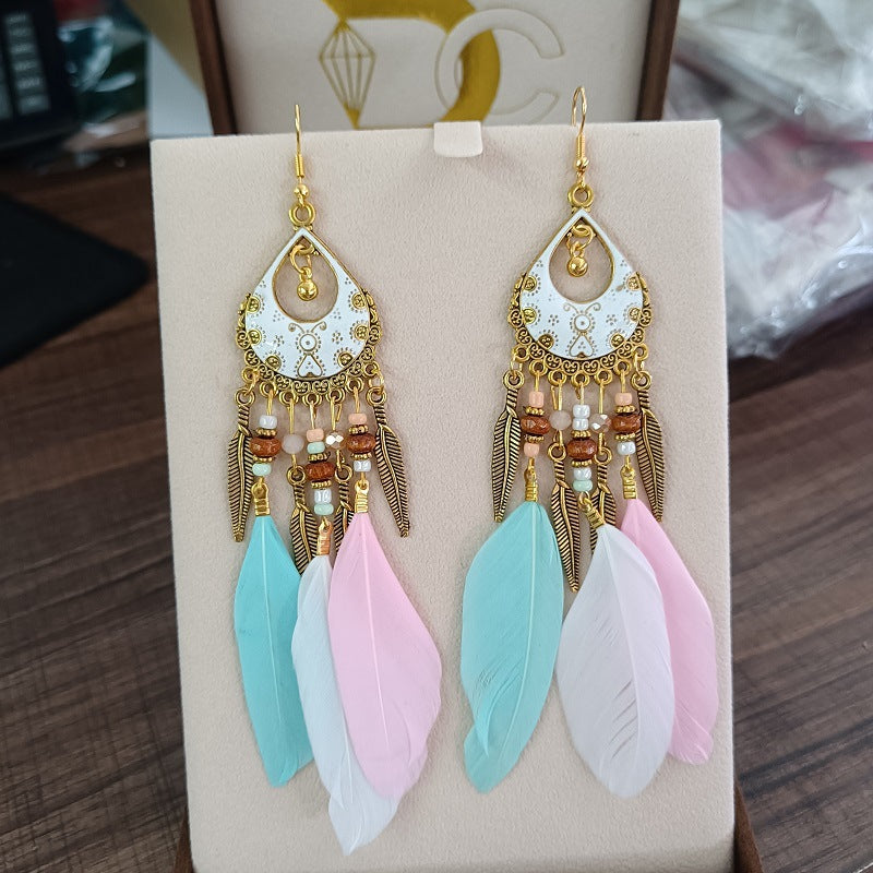 1 Pair Retro Feather Alloy Plating Women's Drop Earrings