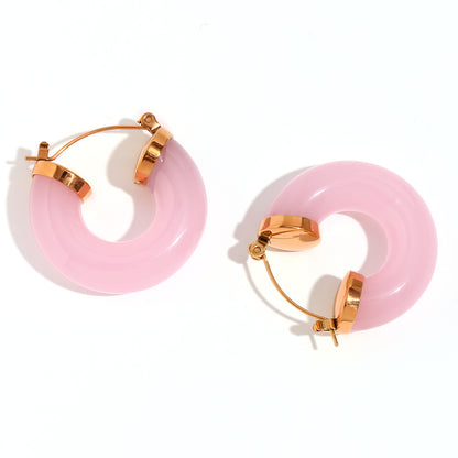 1 Pair Basic Simple Style Classic Style Round Plating Stainless Steel 18k Gold Plated Earrings