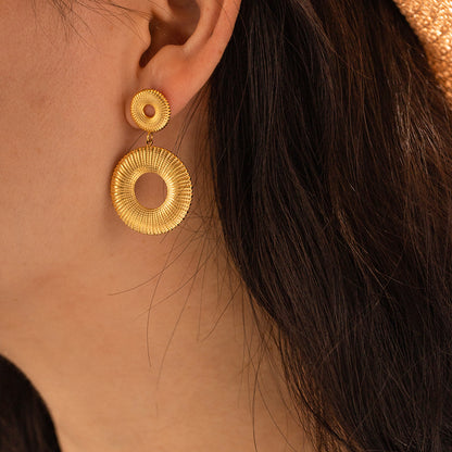 1 Pair Modern Style Round Plating Stainless Steel 18k Gold Plated Drop Earrings