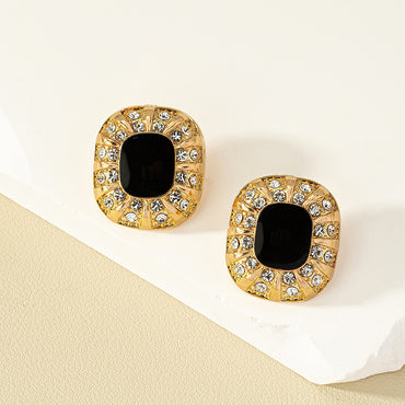 1 Pair Retro Square Inlay Alloy Artificial Diamond Ear Studs