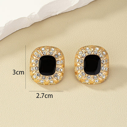 1 Pair Retro Square Inlay Alloy Artificial Diamond Ear Studs