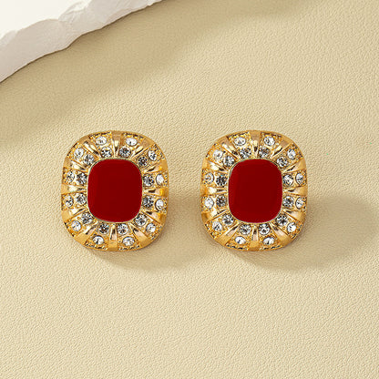 1 Pair Retro Square Inlay Alloy Artificial Diamond Ear Studs