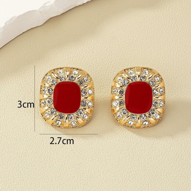 1 Pair Retro Square Inlay Alloy Artificial Diamond Ear Studs