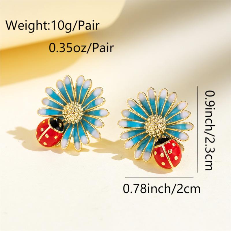 1 Pair Pastoral Beetles Daisy Enamel Plating Alloy 18k Gold Plated Ear Studs