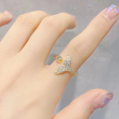 Lady Heart Shape Copper Irregular Plating Inlay Zircon Open Ring