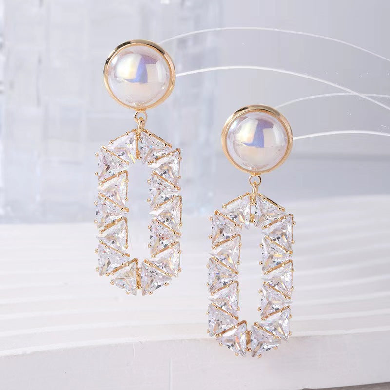 1 Pair Elegant Streetwear Solid Color Inlay Sterling Silver Artificial Pearls Zircon Drop Earrings