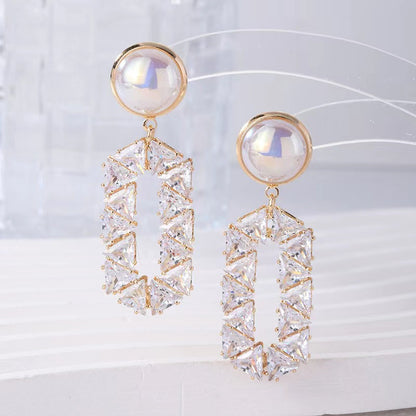 1 Pair Elegant Streetwear Solid Color Inlay Sterling Silver Artificial Pearls Zircon Drop Earrings