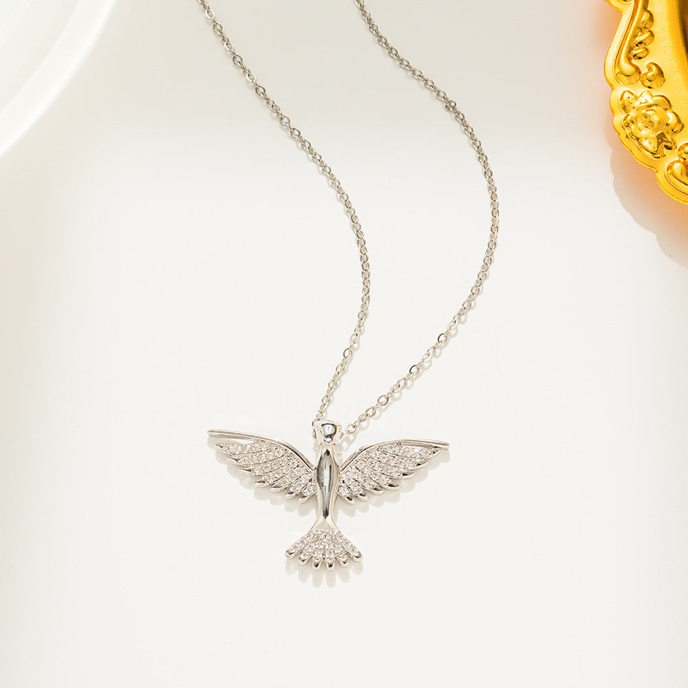 Classic Style Phoenix Stainless Steel Inlay Zircon Pendant Necklace